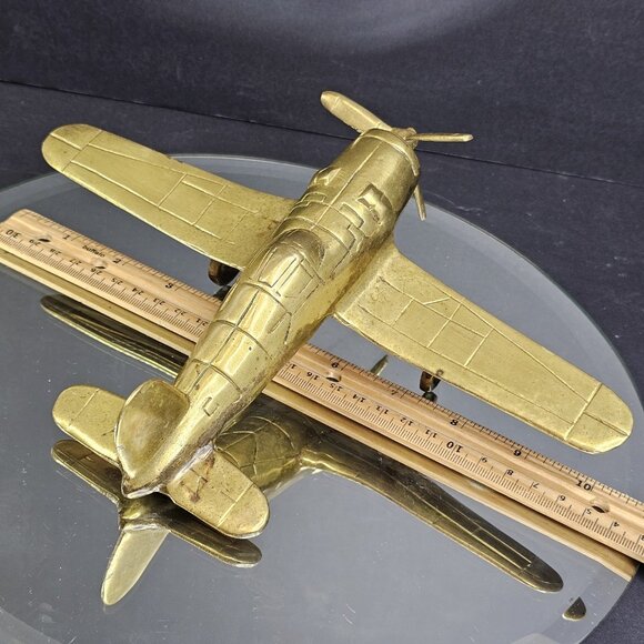 Vintage Brass Desk Collector Aviation Pilot Decor Air Plane Figure - Picture 9 of 10